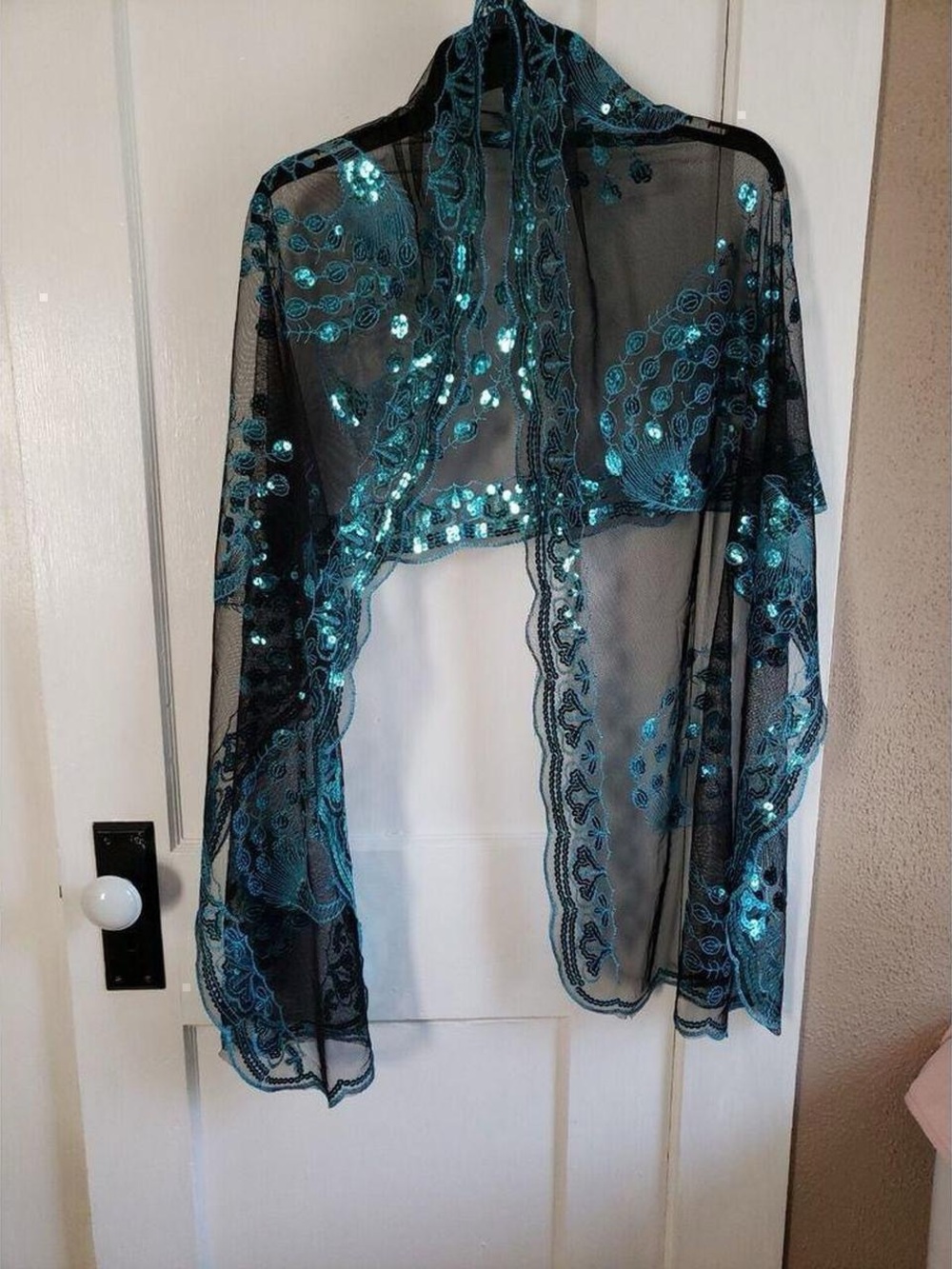 Sequin Teal Peacock Scarf